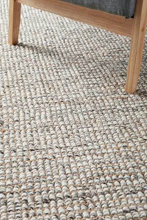 Scandi grey wool and jute rug — top-down view showing grey colourway and texture