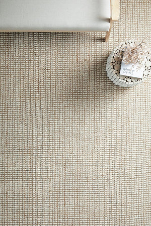 Scandi natural wool and jute rug — top-down view showing texture and weave