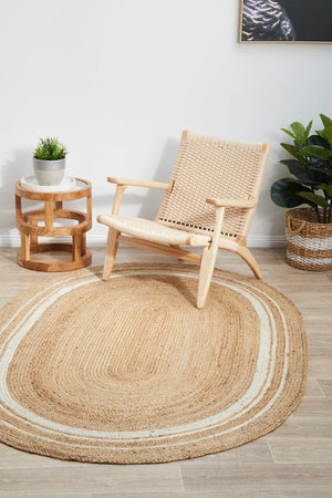 Byron 111 Natural Oval jute rug — close-up of hand-braided weave detail