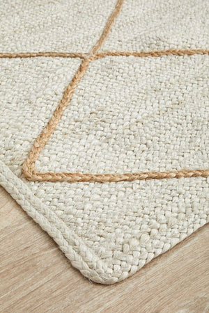 Byron 222 White Runner jute rug — side angle showing braided construction