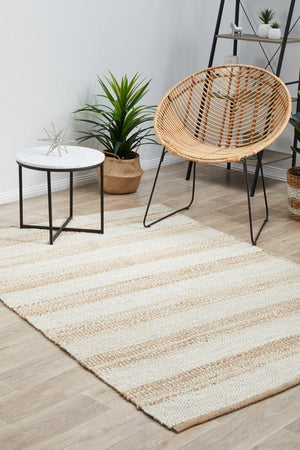 Byron 555 Natural White rug — top-down flat lay showing two-tone stripe and chevron pattern
