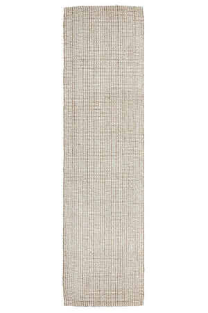 Scandi natural runner rug — top-down flat lay showing wool and jute texture