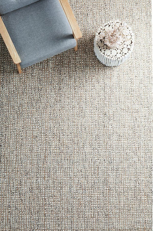 Scandi grey rug styled in a bright contemporary living room