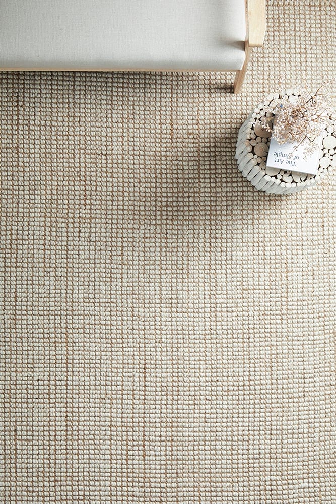 Scandi natural wool and jute rug — top-down view showing texture and weave