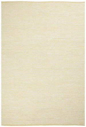 Evoke Yellow rug — top-down flat lay showing warm yellow flatweave texture