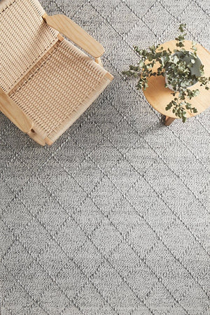 Noah flatwoven wool rug in marble grey and ivory — lifestyle room shot