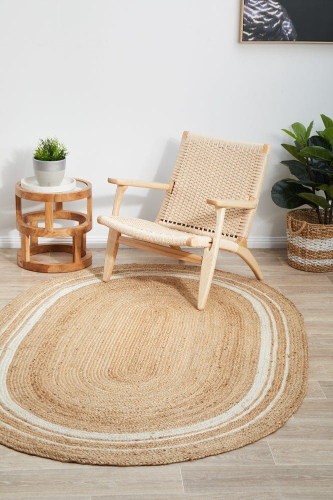 Byron 111 Natural Oval jute rug — close-up of hand-braided weave detail