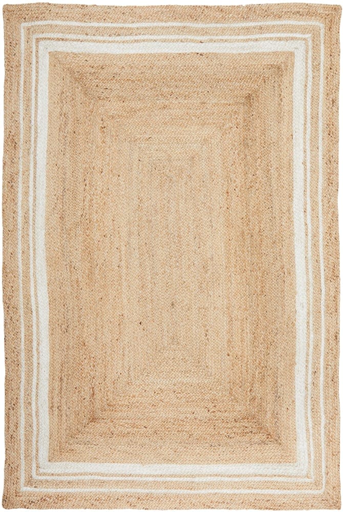 Byron 111 Natural rug styled in a minimalist living room with timber floors