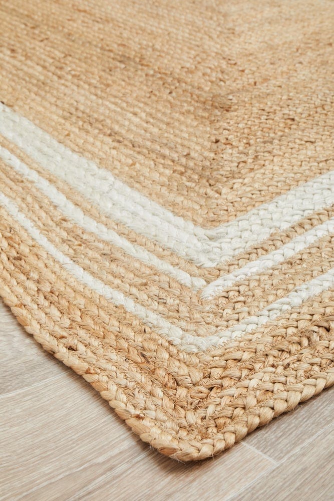 Byron 111 Natural jute rug — side angle showing 8mm braided pile construction