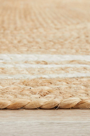 Byron 111 Natural jute rug — detail shot of stripe and chevron braid pattern