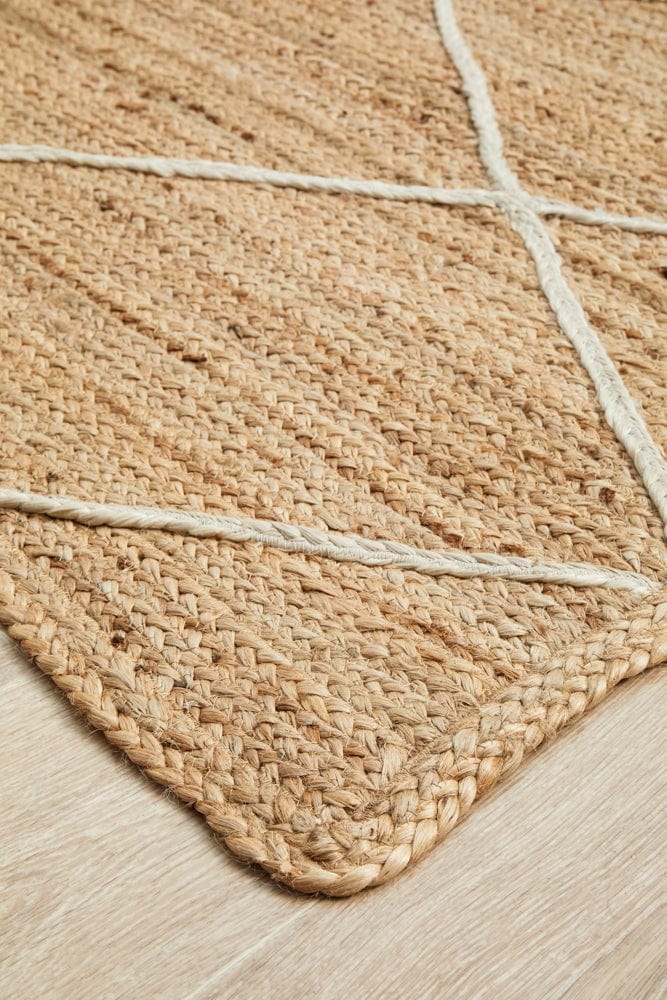 Byron 222 Natural jute rug — side angle showing 8mm braided pile