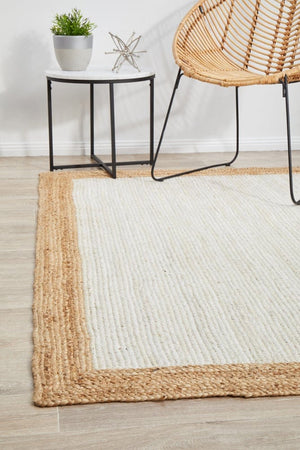 Byron 333 White Natural jute rug — lifestyle shot in coastal living room