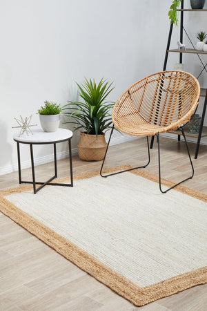Byron 333 White Natural rug — top-down flat lay showing two-tone stripe and chevron pattern