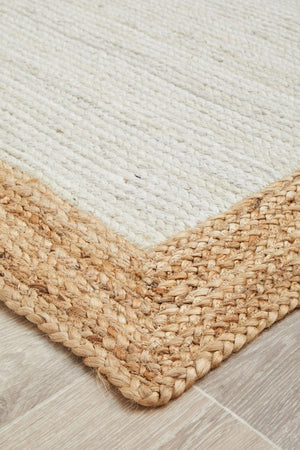 Byron 333 White Natural jute rug — side angle showing 8mm braided pile