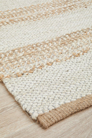 Byron 555 Natural White jute rug — side angle showing 8mm braided pile