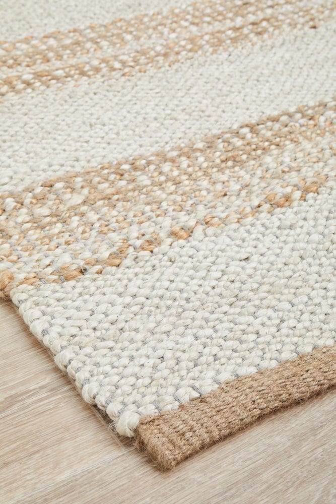 Byron 555 Natural White jute rug — side angle showing 8mm braided pile