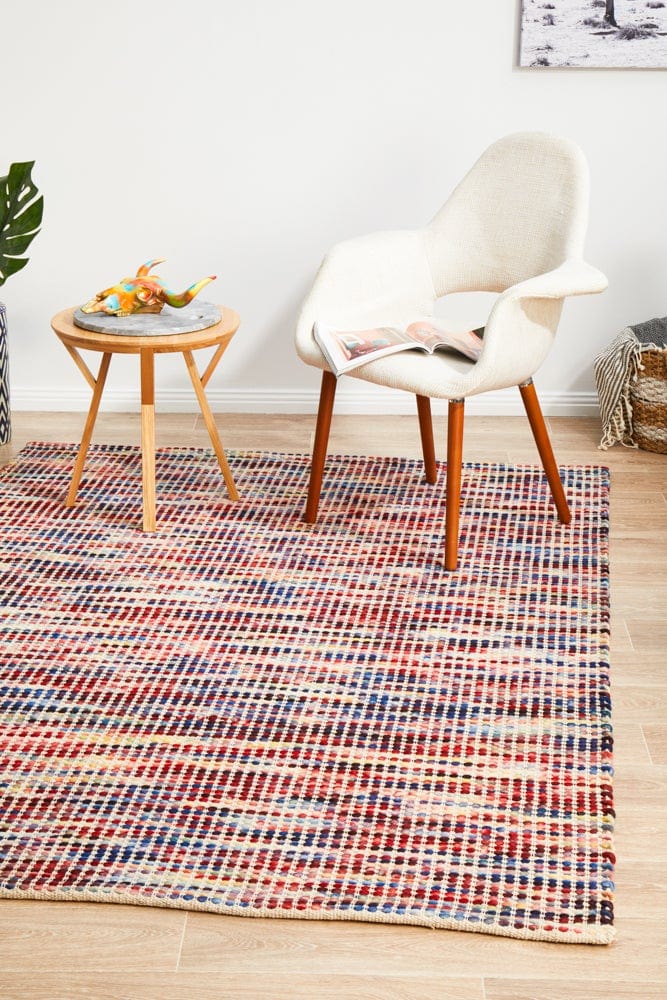 Navia Multi flatweave rug — close-up of colourful wool weave detail