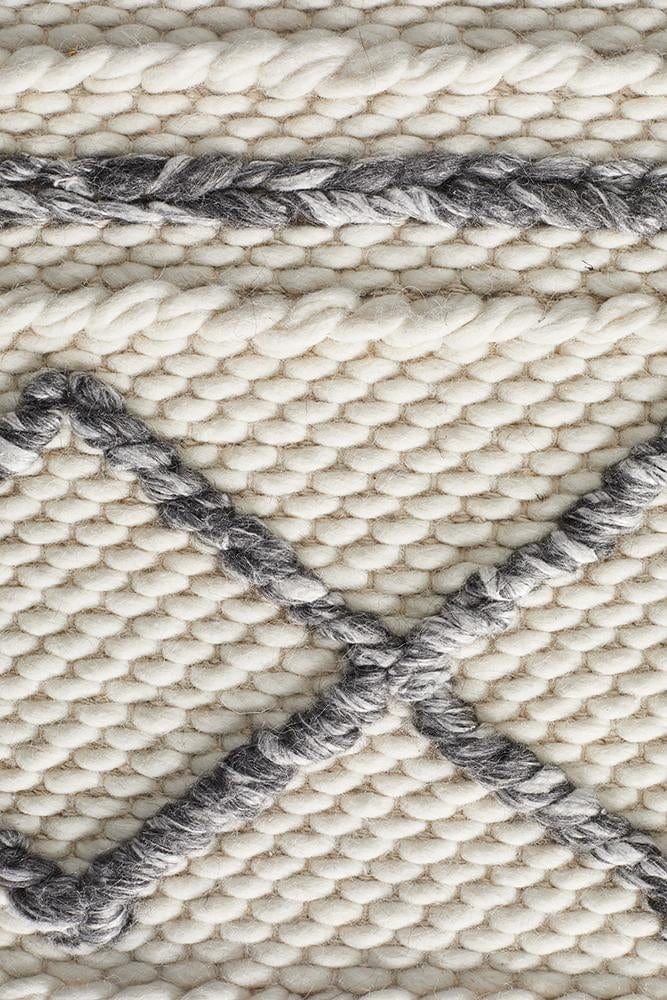 Leka Textured white grey rug — full product shot showing geometric pattern